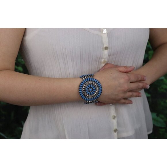 Sterling Silver Lapis Lazuli Cuff Bracelet M B Sterling 6 1/2" adjustable - Picture 6 of 9